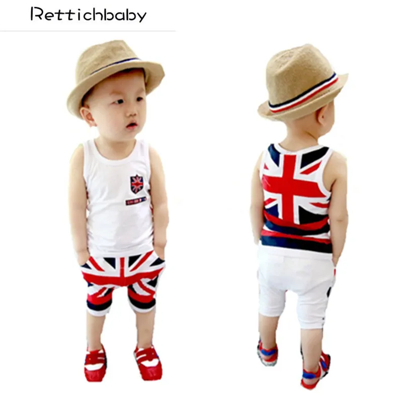 

New Baby Boys Children UK style Clothes Sets roupas infantil Summer Baby Clothing Sets Vest + Pants kids clothes Suit