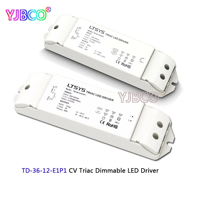 

TD-36-12-E1P1;200-240VAC input,Output 36W 12VDC 3A constant voltage Triac Dimmable LED intelligent Driver Triac Push Dim
