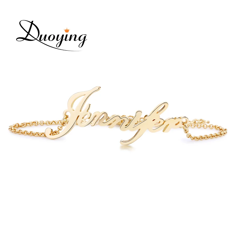 DUOYING Nach Name Armband Personalisierte Frauen Armband Kupfer Anpassen Initial Brief Charms Armband Name Schmuck