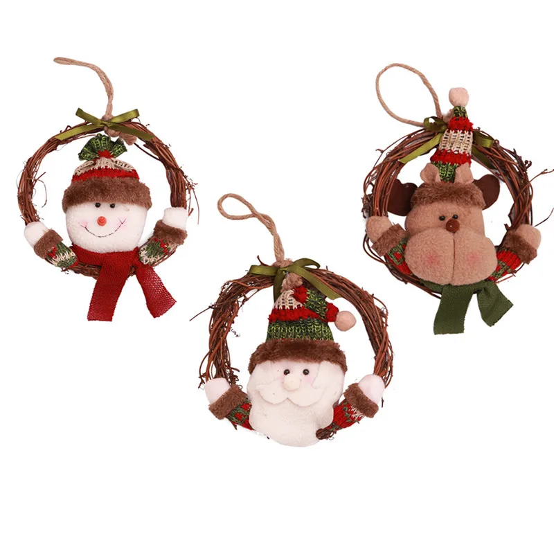 

1pc Christmas Ornament Wreaths Ring Plush knitting Santa Clause Green Bow Knots Window Door Hanging Garland Christmas Home Decor