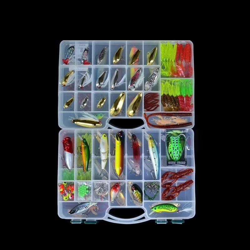

15% 168Pcs Artificial Fishing Lure Set Hard Soft Bait Minnow Spoon Two-layer Fishing Tackle Box