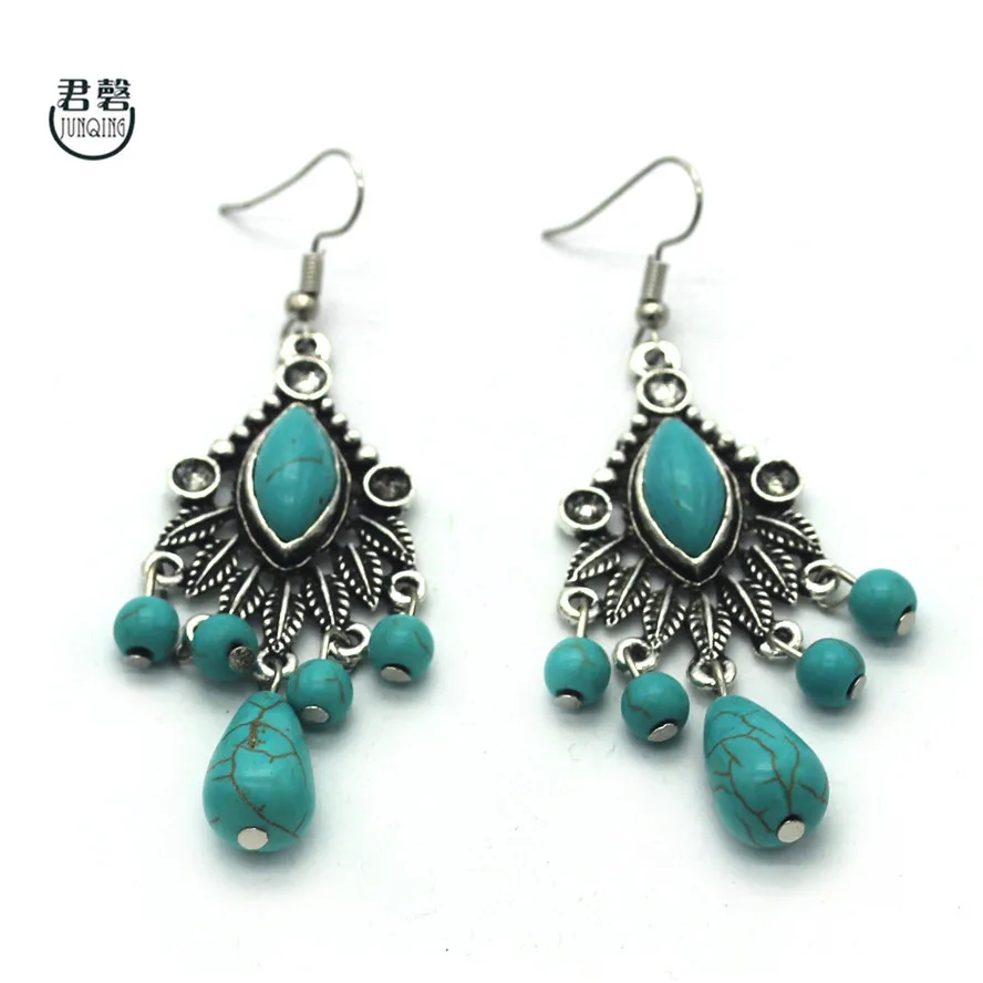 Винтаж кисточкой Серьги Jewelry Для Женщин старинное серебро зеленый Howlite мотаться