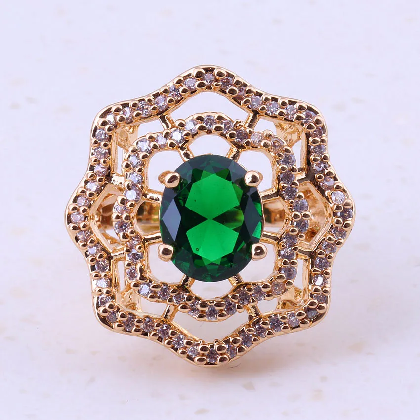 

Sublime Green Imitation Emerald & Cubic Zircon Yellow Gold Color Party Engagement Rings For Women Fashion Jewelry I0322
