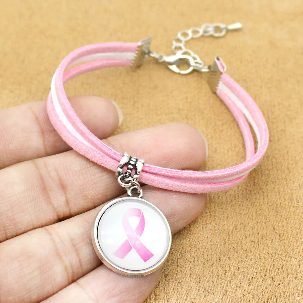 Breast Cancer Awareness Pink Ribbon Charm Bracelets For Women Men Bracelet Jewelry Friendship Gift With Card | Украшения и