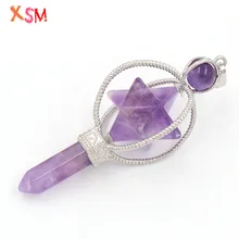 XSM вращающаяся Merkaba подвеска в форме карандаша духовный придающий персонализированные природные аметисты маятник Рейки Исцеление Кристалл ювелирные изделия подарок