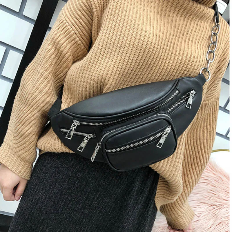

Women's Waist Bag Casual Solid Color Shoulder Messenger Fanny Pack Bag PU Leather Waterproof Chest Bag Banana Bags Small Pocket