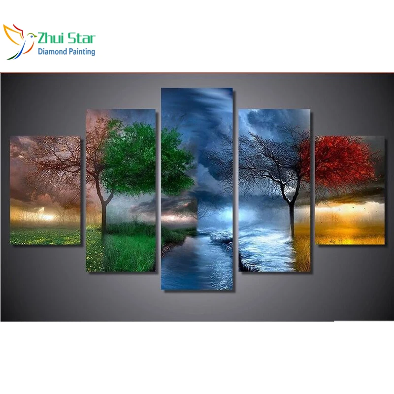 

Zhui star 5d diy diamond painting four seasons trees cross stitch full square diamonds 3d diamond embroidery 5pcs home adornm zx