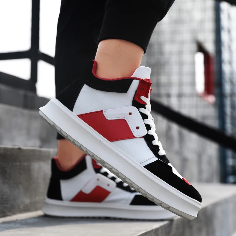 

Fashion High Top Vulcanized Shoes Men Autumn Winter Flats Sneakers Lace-up Platform Shoes Male Walking Footwear Man Zapatos 2019