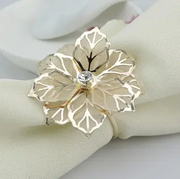 

Gold Metal Flower Rhinestone Napkin Ring Serviette Holder For Wedding Banquet Dinner Decor Table Accessories napkin circleSN1375