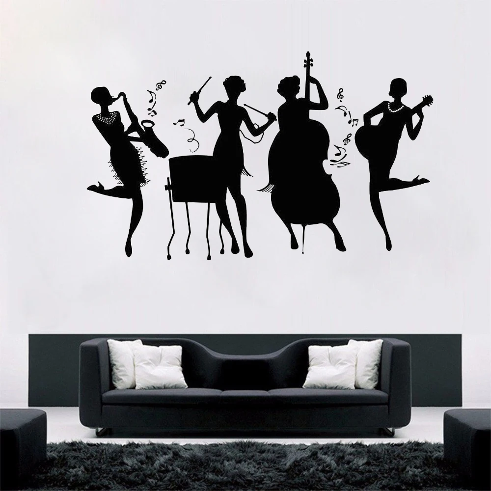 

Home Decor Art Vinyl Wall Decal Jazz Band Club Girls Music Retro Style Wall Sticker Removable Music Style Art Mural Decor AY607