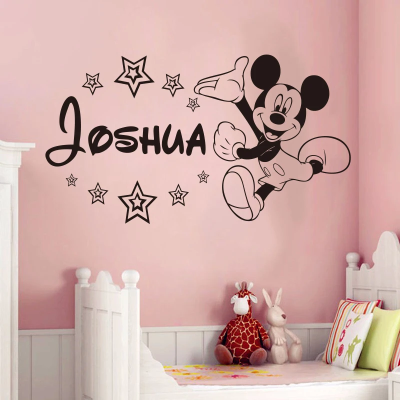 

Free shipping Creative cute Mickey Mouse Custom Kids Name baby wall stickers for kids rooms home decoration wall stickers #T109