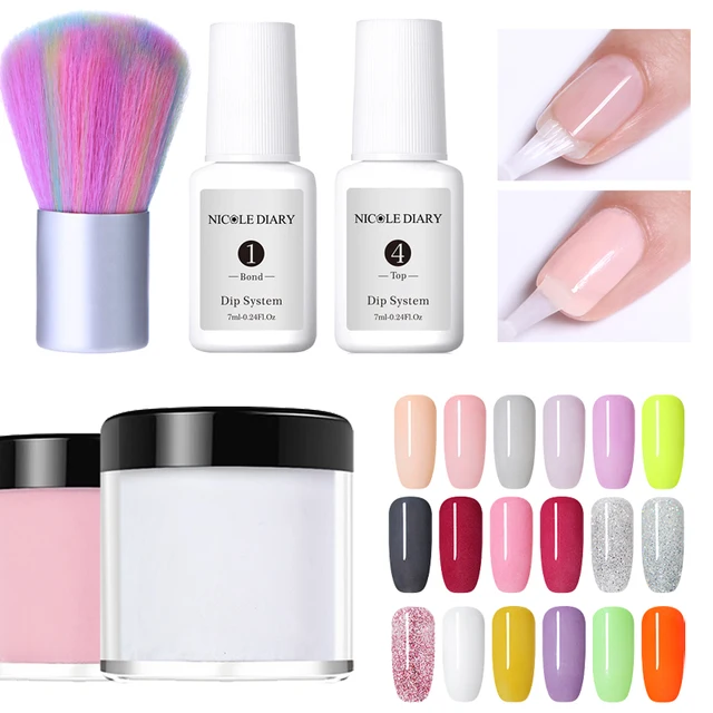 NICOLE DIARY 10ml Dipping French Powder Nail Glitter Without Lamp Cure Gradient Dip Powder Manicure Nail Art Brush Decoration