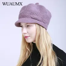 Wuaumx шапки, вязаные шерстяные зимние шапки для женщин, Теплая Шапка-бини, женские береты, шапки с бархатом внутри, козырьки, czapka zimowa