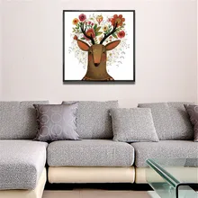 

YongHe Nordic style Home Decorative Oil Painting Abstract Elk Customizable Sizes Spray Painting wall deco Frameless 1pcs Canvas