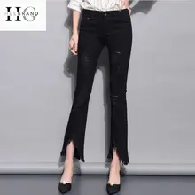 Hee Grand/ отверстия ботильоны-Длина Джинсы для женщин Для женщин летние рваные Брюки Весенняя джинсовая Для женщин Джинсы для женщин средней посадки Мотобрюки wkn600