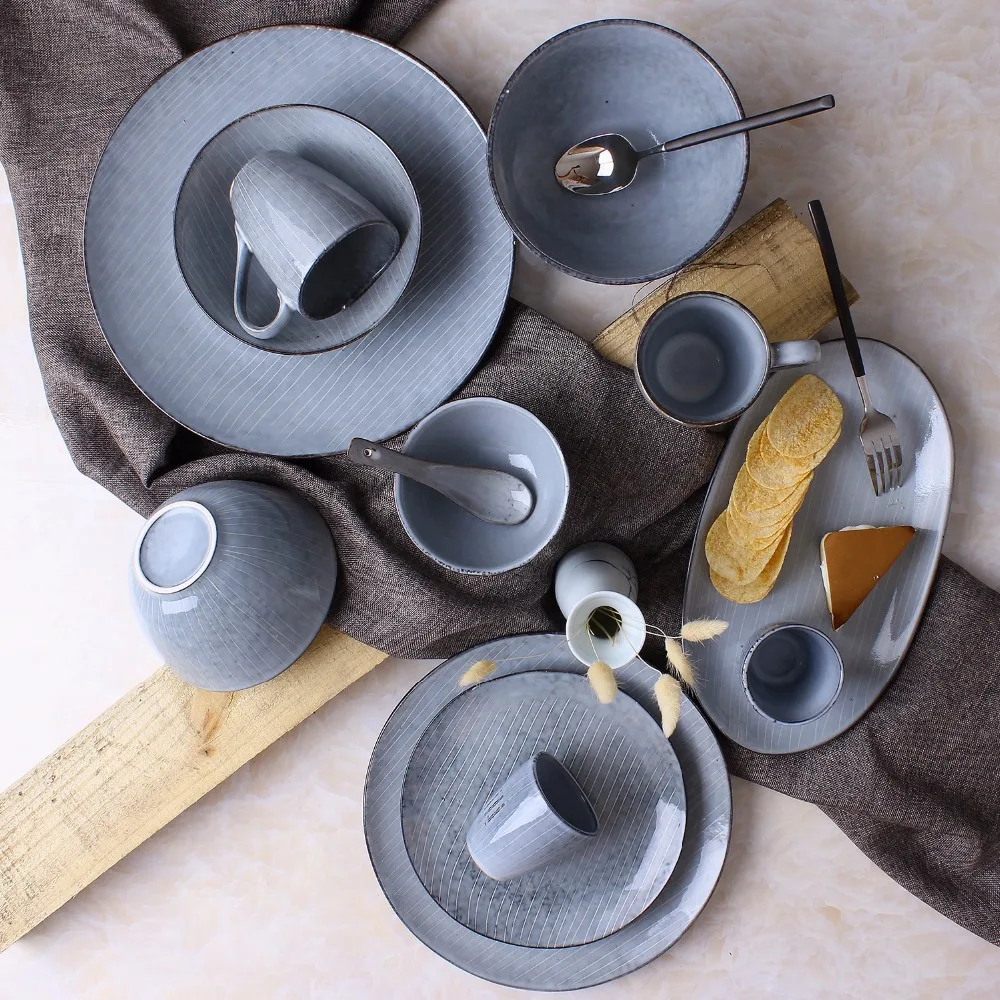 Solid Ceramic Disk Grey 20 styles Porcelain Bowl Irregular Shape Cup