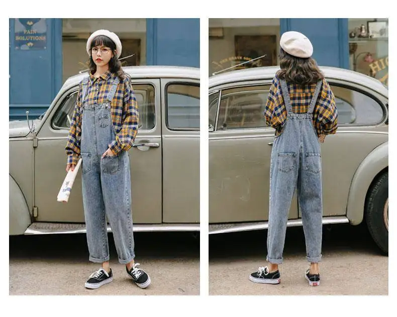 WITHZZ Spring Autumn High Waist Strap Pants Pocket Denim Jumpsuit Women Romper Jeans Jumpsuit Female Streetwear