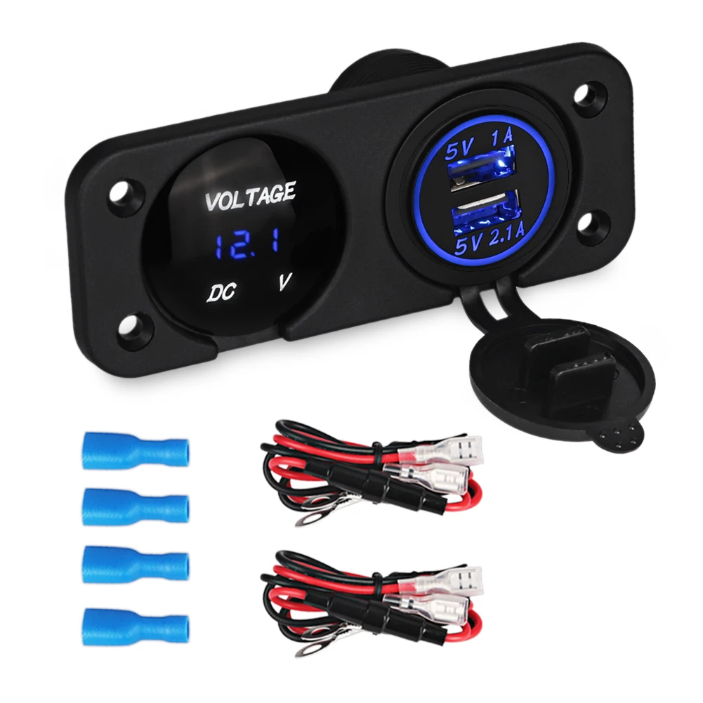 

DC12V 24V Panel Car Charger LED Digital Voltmeter Dual USB Power Socket For Auto Car Boat Rv Motorcycle Green Blue Red 5V 3.1A
