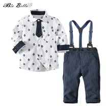 Костюм из 2 предметов для маленьких мальчиков рубашка с длинными рукавами, украшенная галстуком-бабочкой Костюм Джентльмена на подтяжках для мальчиков Одежда для детей