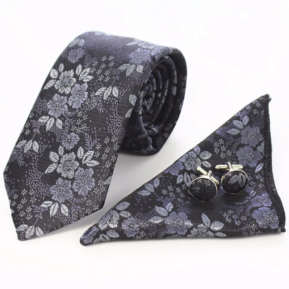 GUSLESON Мужской цветочный галстук Шелковый жаккардовый галстук Запонки Свадебный галстук набор для мужчин официальная вечеринка