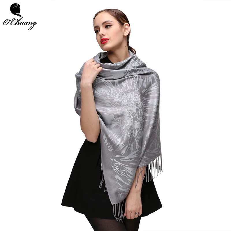 O CHUANG Winter Scarf Women Silver pashmina Jacquard Wraps shawl...