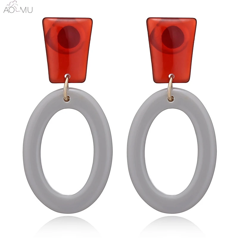 

AOMU 2018 New Fashion Geometry Acid Acrylic Eye Dangle Big Oval Trapezoid Earrings for Women Long Drop Pendant Vintage Jewelry
