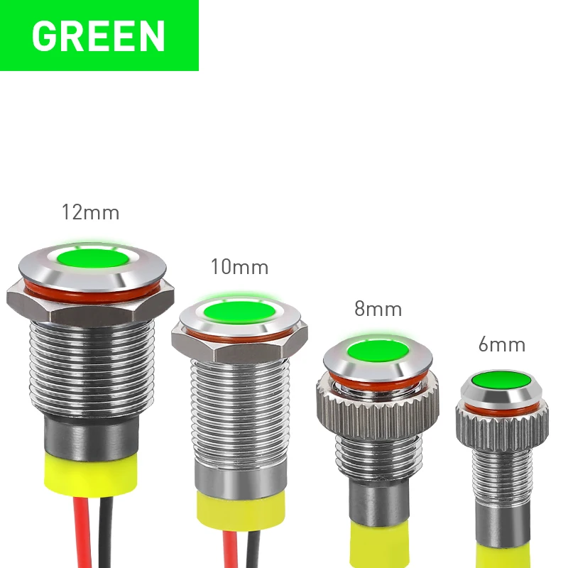 Водонепроницаемый индикаторный светильник, металлическая лампочка, сигнальная лампа, светодиодный сигнальный светильник, сигнальная лампа для пилота автомобиля, лодки, светодиодный Предупреждение льная панель, сигнальная лампа для ПК - Цвет: Зеленый