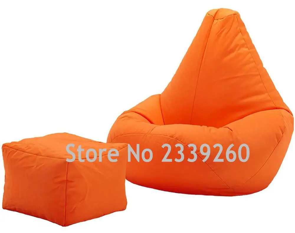 Крышка только без наполнителя-оранжевый открытый и Крытый мешок фасоли, водонепроницаемый beanbag шезлонг с квадратным табуретом пуфик набор - Цвет: orange