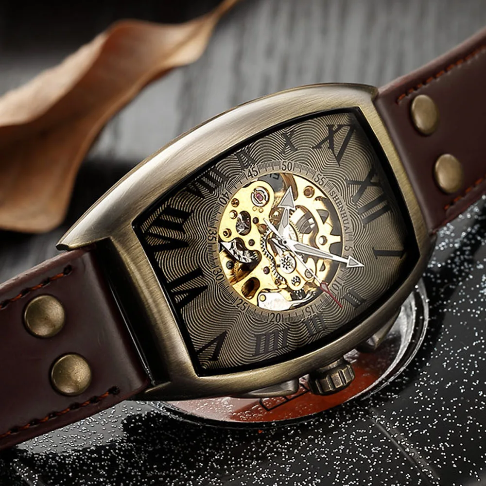 

2019 Man Watch Mechanical Wristwatch Fashion Steampunk Vintage Bronze Automatic Mechanical Watches montre homme horloges mannen