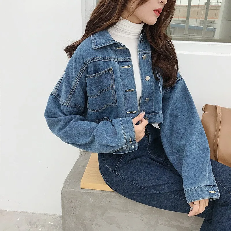 2018 Autumn Women Harajuku Solid Short Denim Jackets Casual Korean BF Batwing Jeans Jacket Loose One Breasted Coat Outerwear 2018 Autumn Women Harajuku Solid Short Denim Jackets Casual Korean BF Batwing Jeans Jacket Loose One Breasted Coat Outerwear