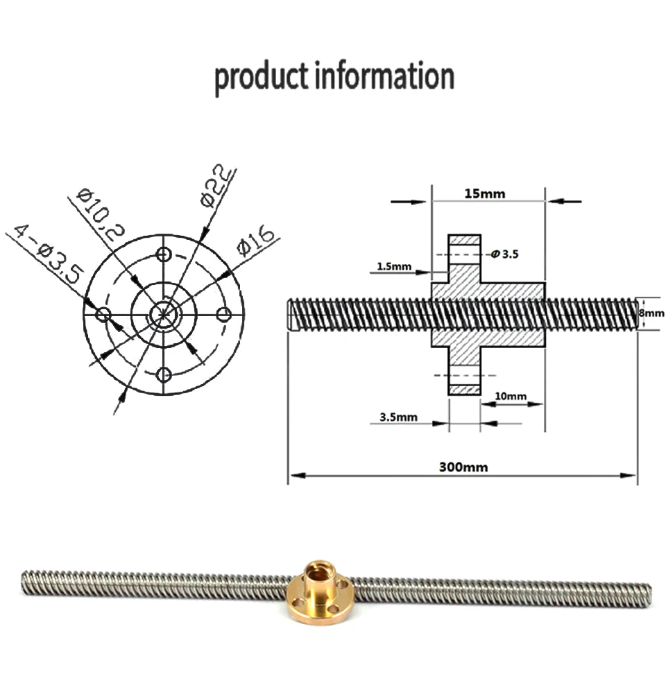 3d принтер CNC THSL-500-8D длина 100/150/200/250/300/400/500 мм Т-образный шаговый двигатель трапециевидный свинцовый винт 8 мм резьба T8