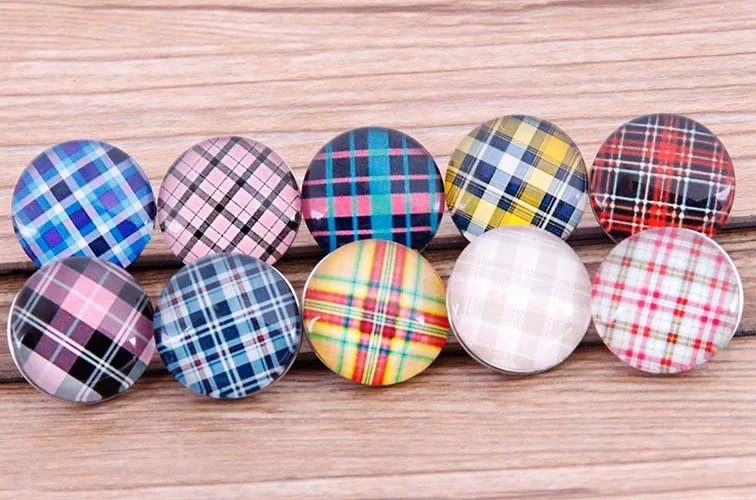JACK88 Wholesale 100pcs lot Mix Styles font b Tartan b font Pattern 18mm Glass Snaps Fit