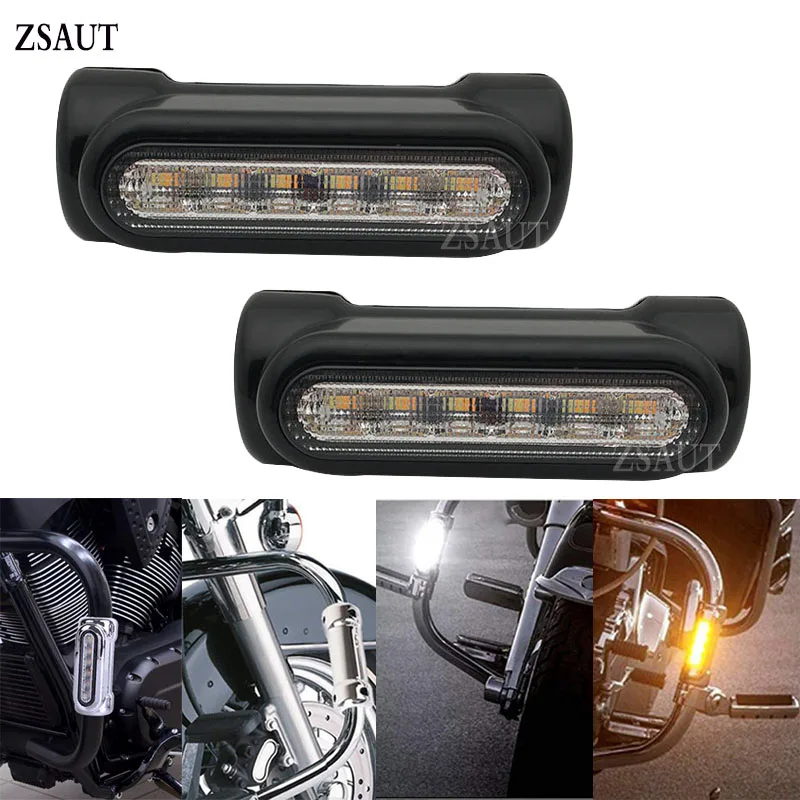 

Highway Bar Switchback Turn Signal Light White Amber LED for Victory Road King Street Glide Softail Motorcycle