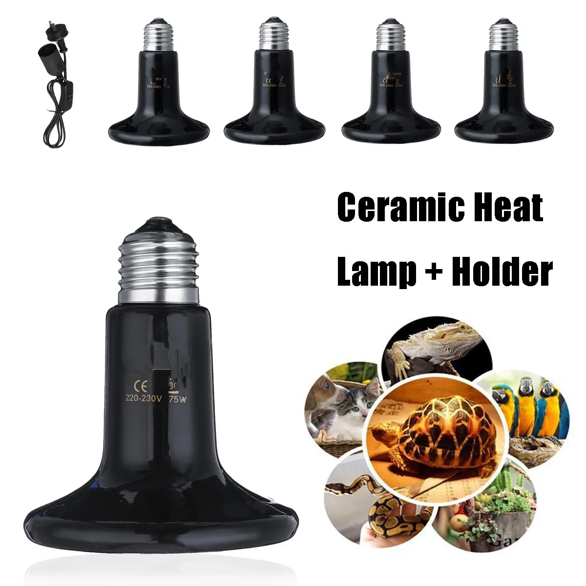 

1Pcs 220-230V Heating Light E27 Infrared Ceramic Heat Emitter Lamp Bulb /Holder For Reptile Pet Brooder AU Plug 75/100/150/200W