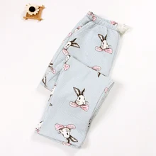 Женские пижамные штаны, осенние и зимние, воздушные, хлопковые, полиэфирные, заполненные, повседневные, полосатые, свободные, домашние, длинные штаны, Мультяшные, с высокой талией, для отдыха