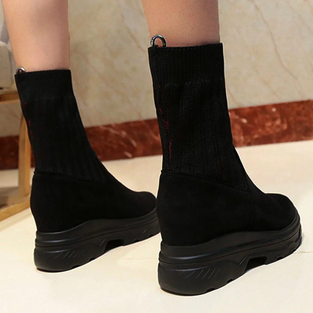 Женские носки; вязаные замшевые зимние Ботинки martin; теплые меховые стильные уличные кроссовки; Botas; мягкая обувь на низком каблуке и платформе