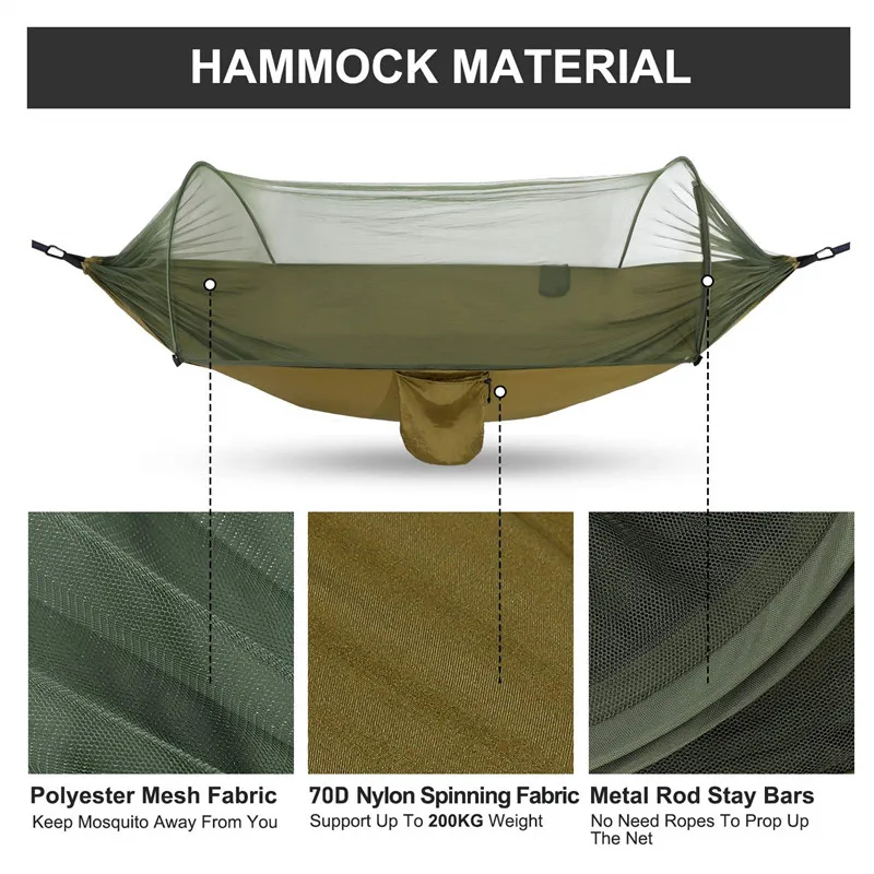 2021 Camping Hammock with Mosquito Net Pop-Up Light Portable Outdoor Parachute Hammocks Swing Sleeping Hammock Camping Stuff