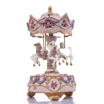 

New year Lovely Fairy Tale Style Resin Carousel Music Box for Home Decoration Crafts Christmas Gift