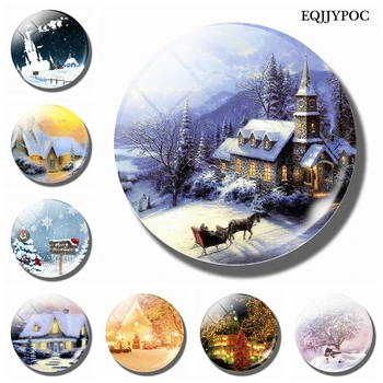 

Romantic Castle Snow Scene 30 MM Fridge Magnet Glass Cabochon Magnetic Refrigerator Stickers Merry Christmas Decoration Home