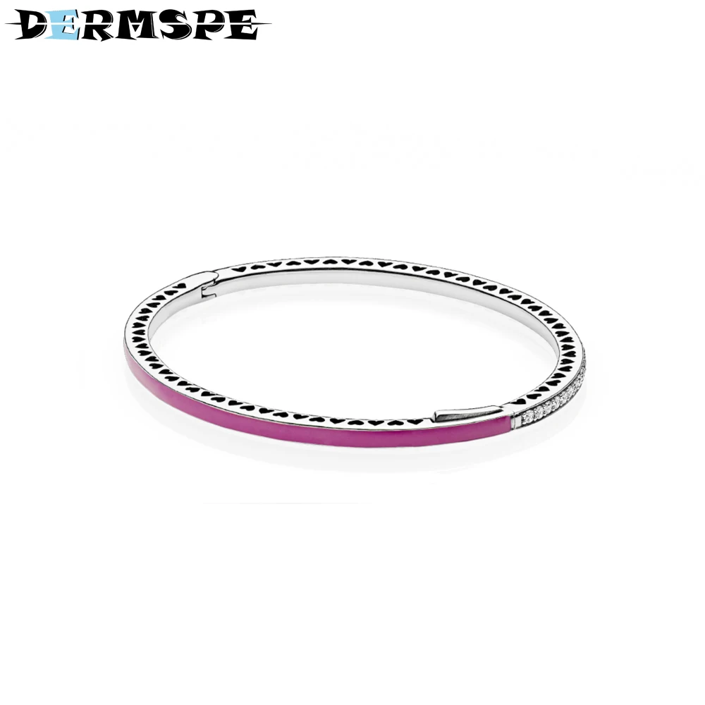 

DERMSPE 925 Sterling Silver Cerise Radiant Hearts of Fit DIY Original Charm Bracelets Women Bangle Gift 590537EN69 Jewelry