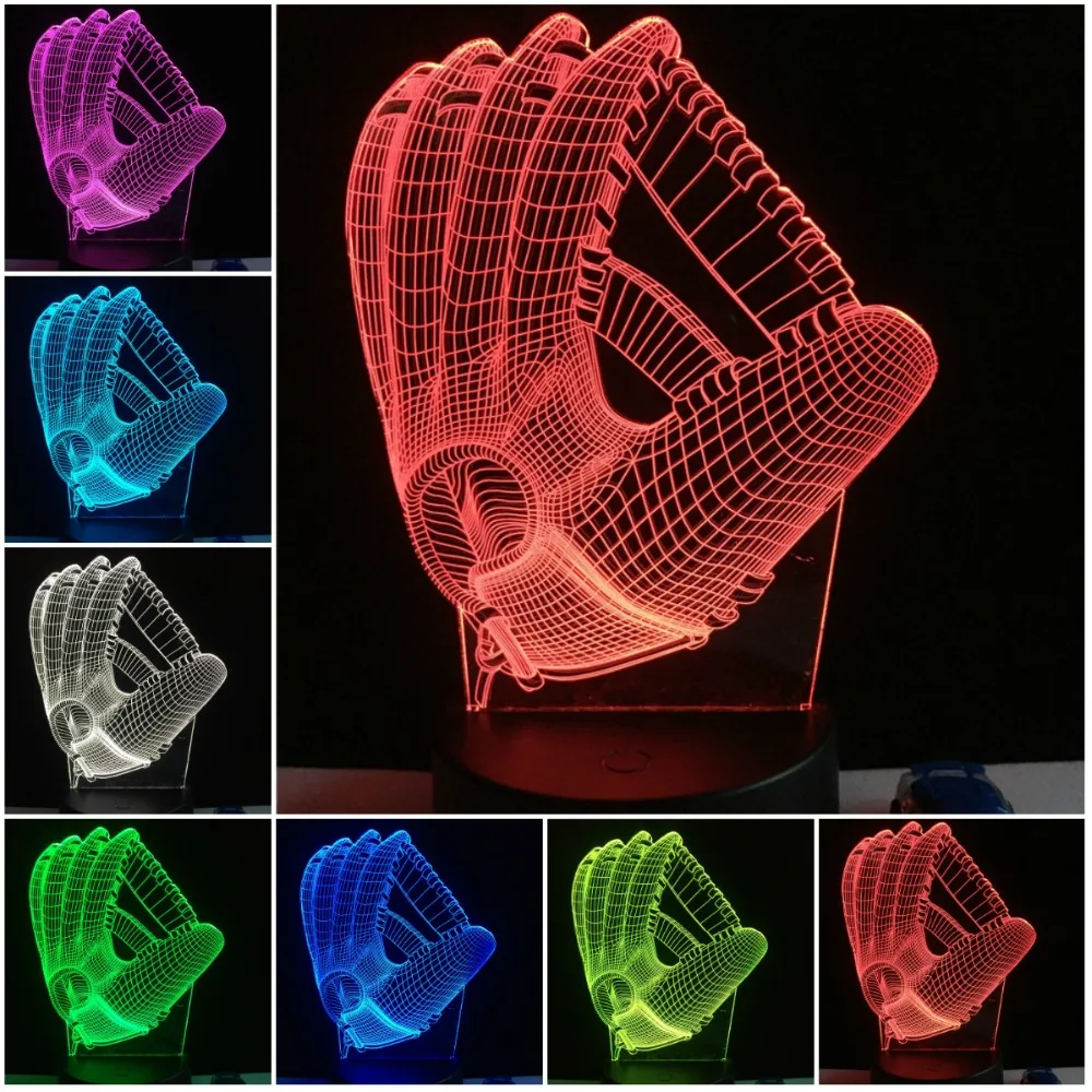 Новая спортивная бейсбольная перчатка 3D лампа настольный ночник домашнее