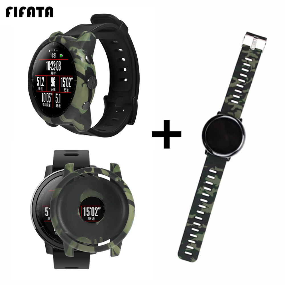 

FIFATA Camouflage Silicone Case Cover For Amazfit Stratos Replacement Sport Smart Watch Band Strap For Xiaomi Huami Amazfit 2