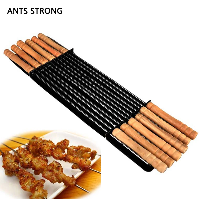 

ANTS STRONG 12pcs/set wooden handle BBQ forks/outdoor barbecue pin lamb skewers roast meat fork barbecue tools