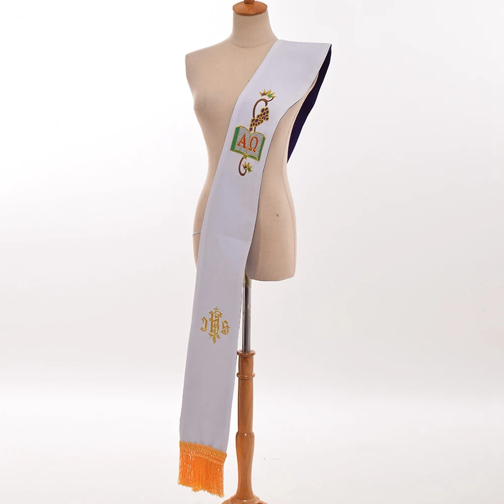 

1pc Men Reversible Deacon Stole Church Diaconate JHS Grape Book Embroidered