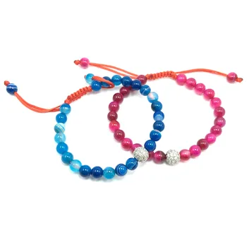 

Blue Rose Stripe Natrual Stone With Zircon Micro Pave Copper Ball Bead Bracelet Weave String Bracelet For Women
