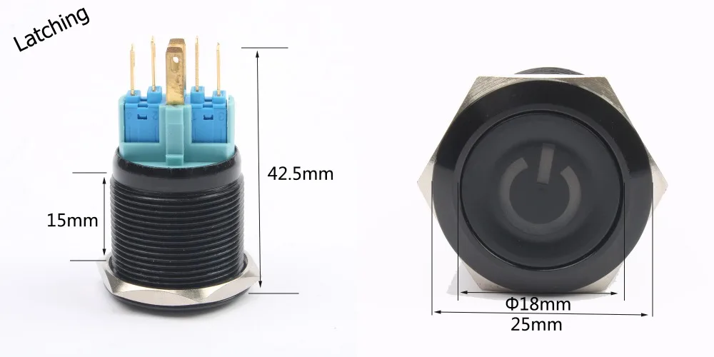22 мм водонепроницаемый металлический кнопочный переключатель с светодиодный светильник красный синий зеленый желтый самоблокирующийся и мгновенный