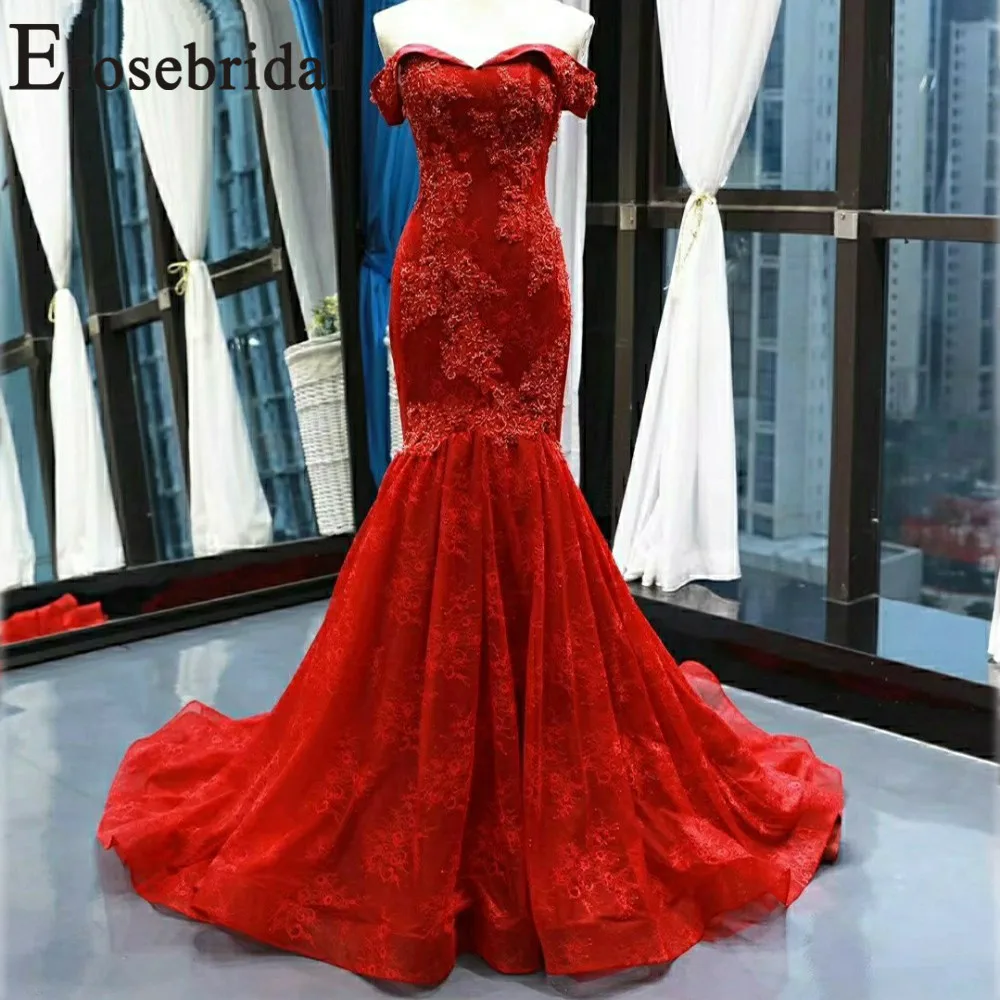 Erosebridal Новое поступление 2019 Красные Свадебные платья Русалка с открытыми плечами