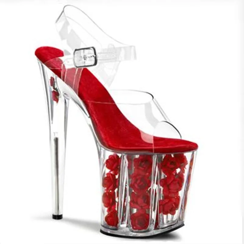 Г. новые стильные сандалии Свадебная обувь красные розы для женщин прозрачная обувь ПВХ высокие свадебные туфли