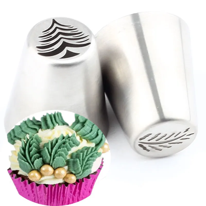 

2Pcs Piping Icing Christmas Tree Russian Tips Pastry Nozzles Baking Pastry Confectionery Cake Cupcake Cookie Decoration Tools