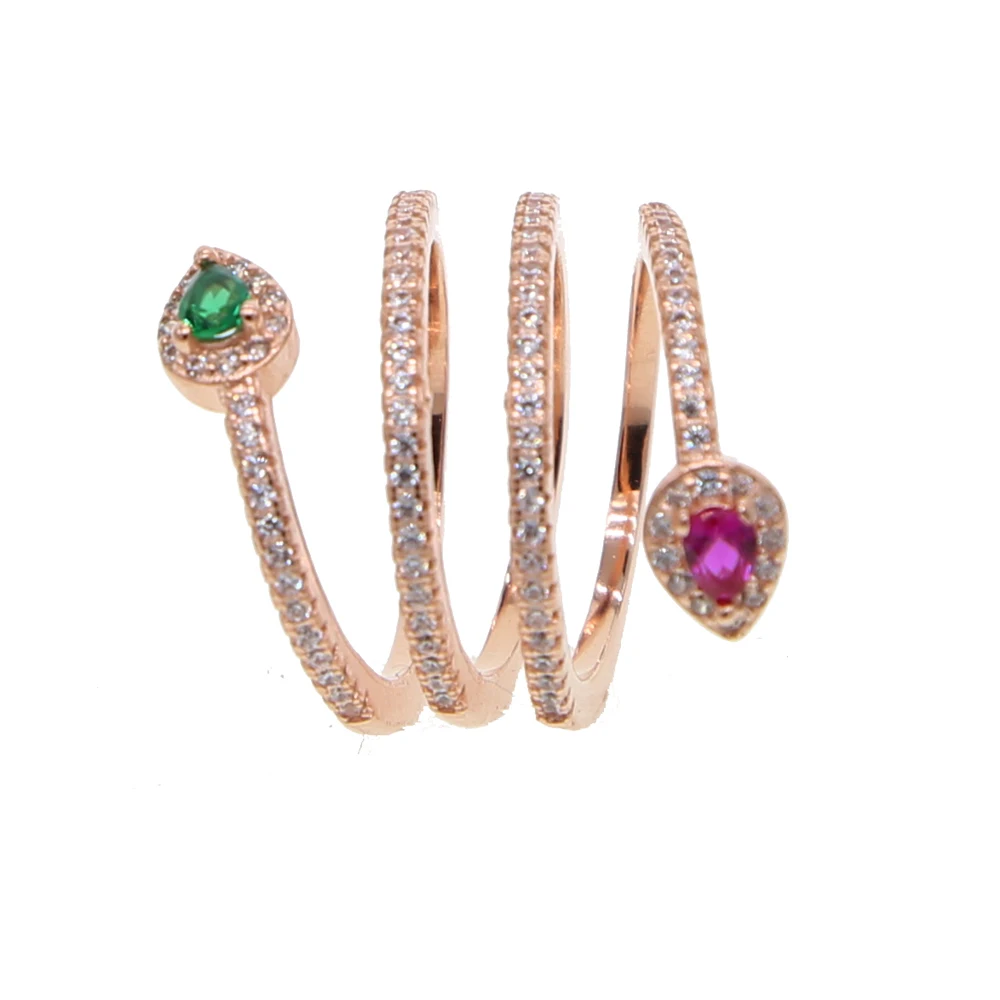 Латесст дизайн длинное кольцо со змеей с полностью микро проложенным зеленым красным фианитом Модные женские серебряные Кольца изогнутой формы